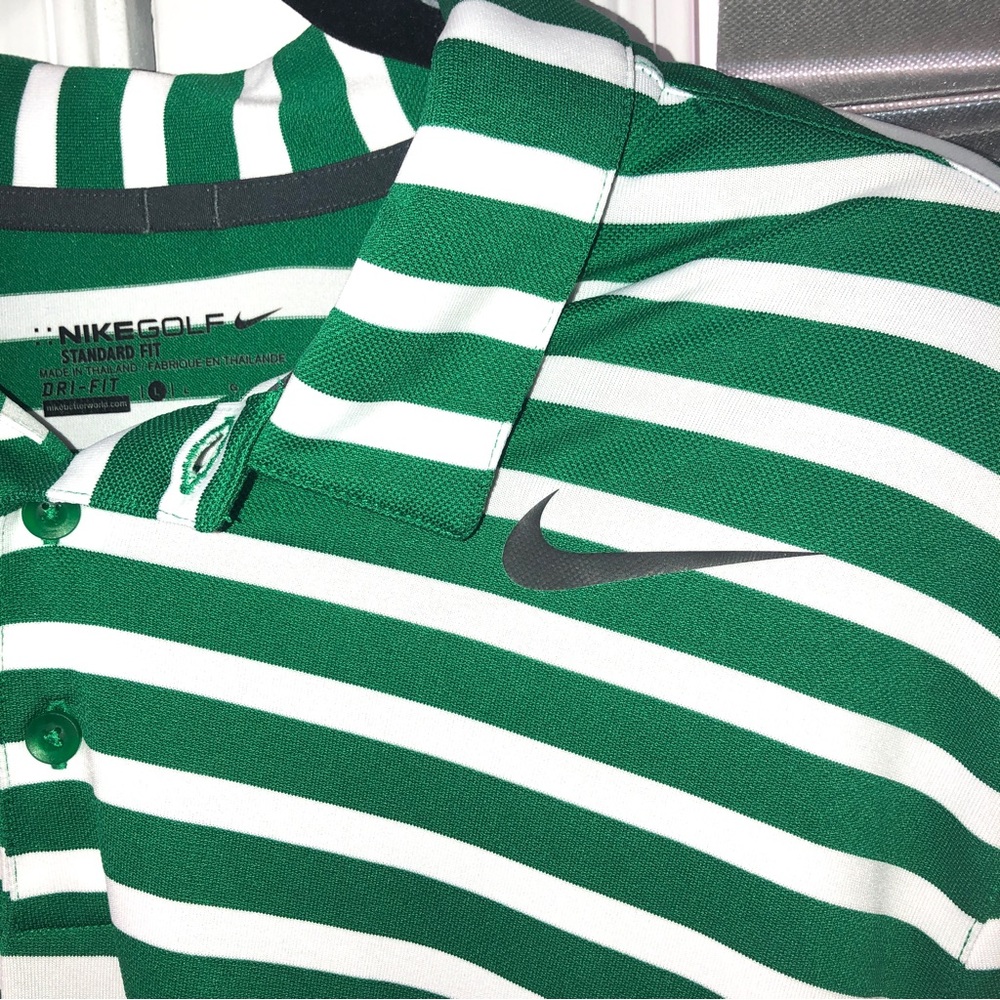NIKE Golf Standard Dri-Fit Green Stripes Polo Short Sleeve Shirt Sz Large - Picture 6 of 12